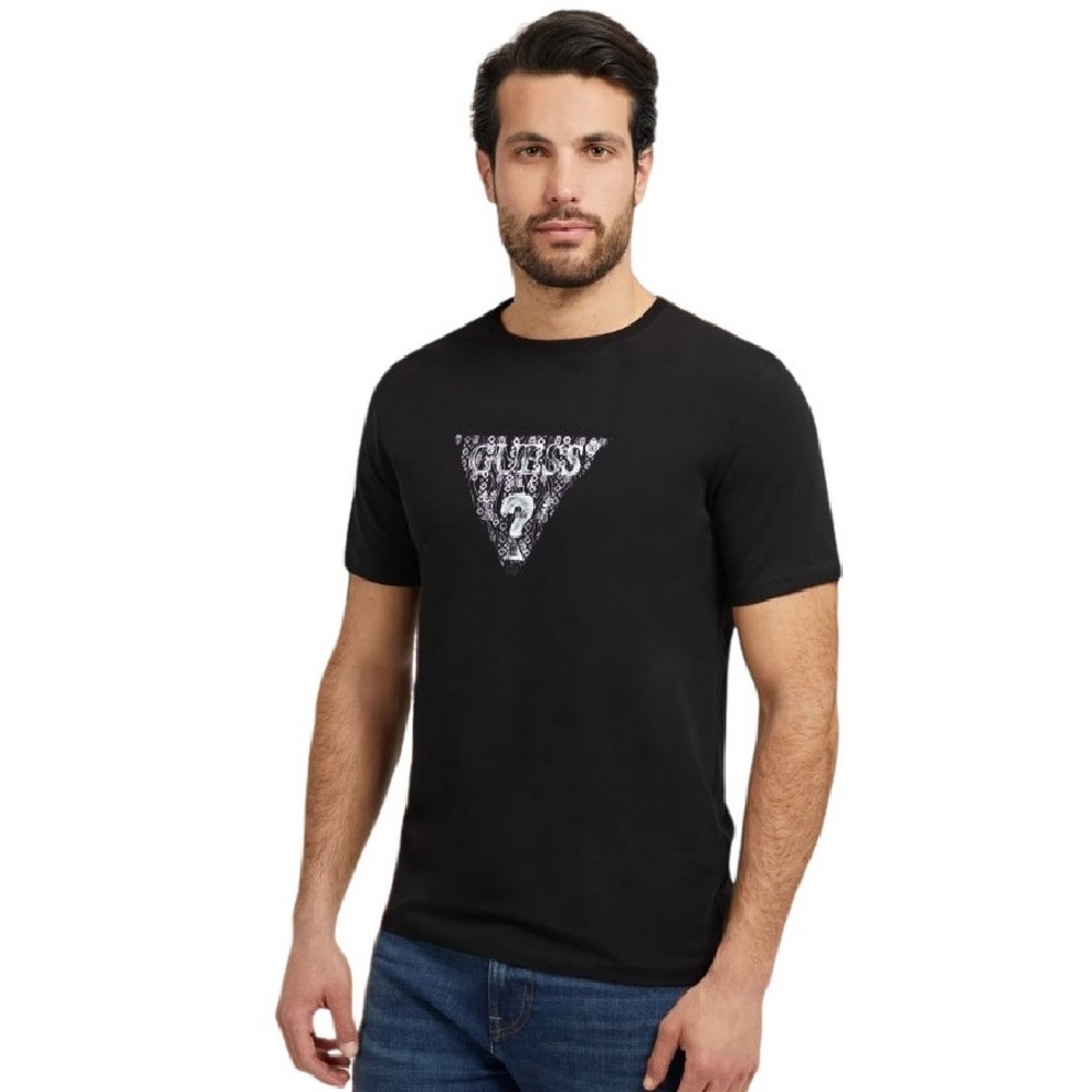 GUESS SS CN GUESS GEO TRIANGLE T-SHIRT ΑΝΔΡΙΚΟ BLACK