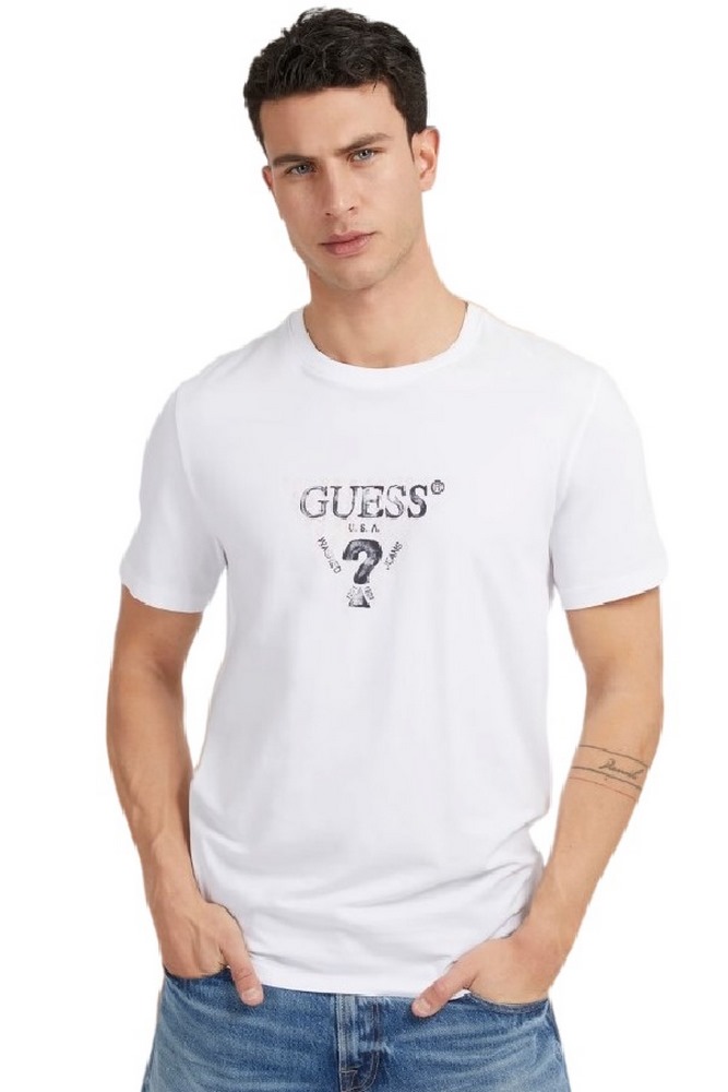GUESS SS CN GUESS GEO TRIANGLE T-SHIRT ΑΝΔΡΙΚΟ WHITE