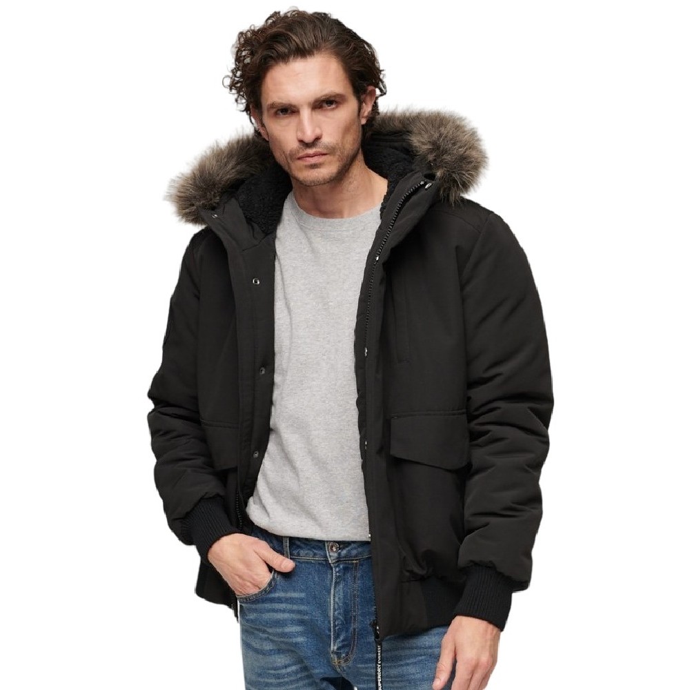 SUPERDRY D1 OVIN EVEREST HOODED PUFFER BOMBER ΜΠΟΥΦΑΝ ΑΝΔΡΙΚΟ BLACK