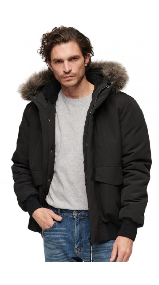 SUPERDRY D1 OVIN EVEREST HOODED PUFFER BOMBER ΜΠΟΥΦΑΝ ΑΝΔΡΙΚΟ BLACK