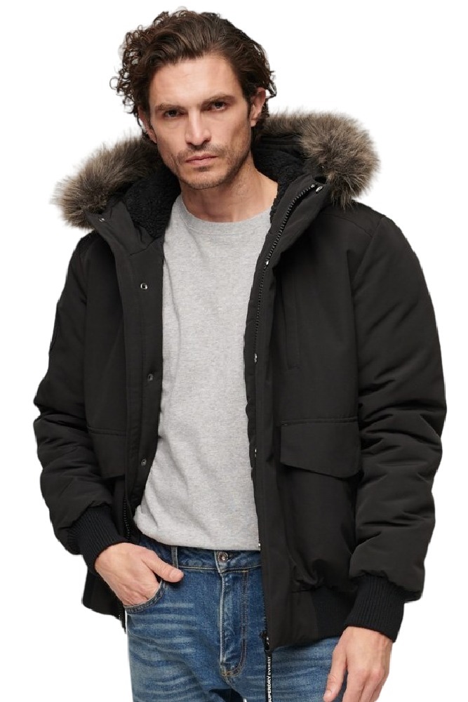 SUPERDRY D1 OVIN EVEREST HOODED PUFFER BOMBER ΜΠΟΥΦΑΝ ΑΝΔΡΙΚΟ BLACK