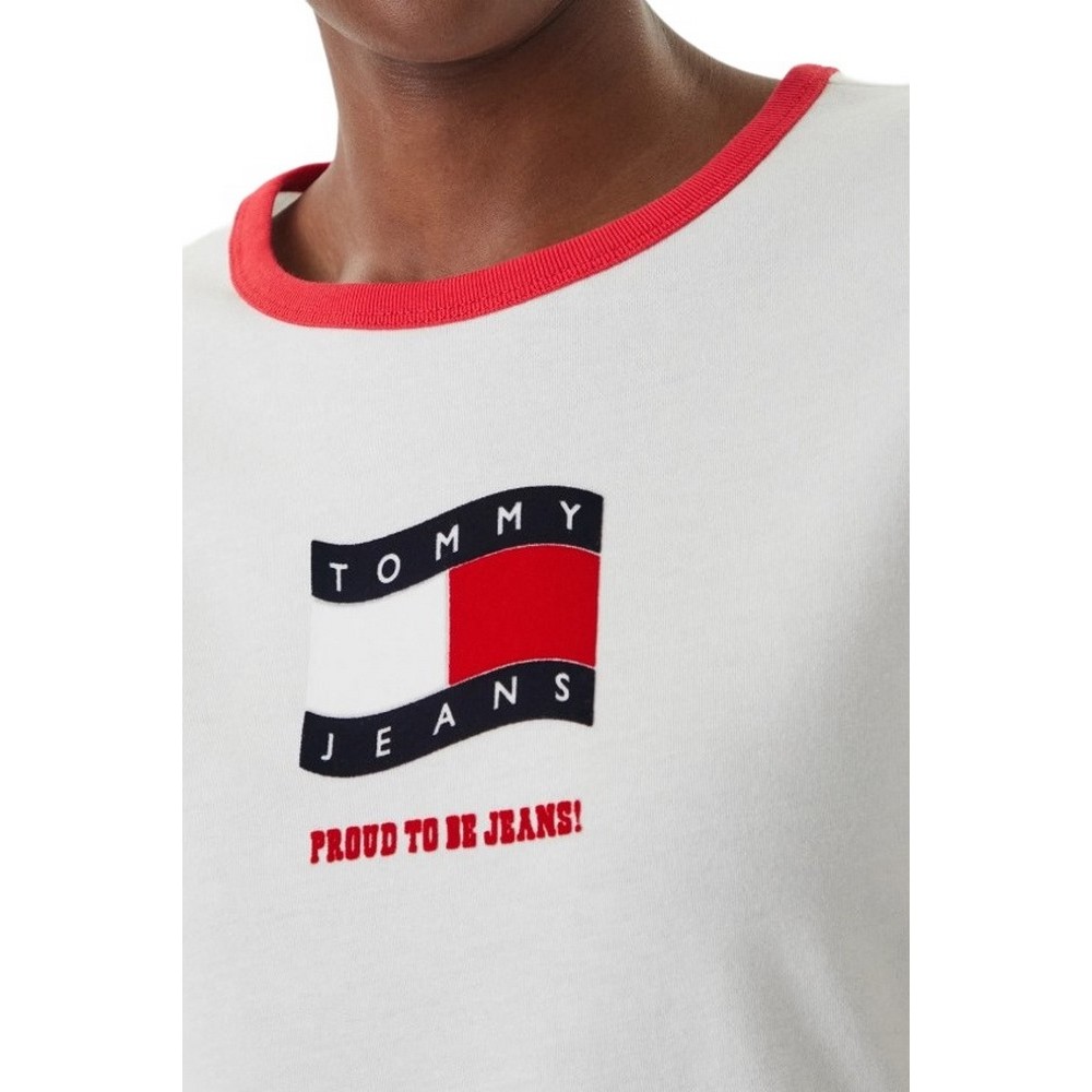 TOMMY JEANS REG NOVELTY RINGER EXT T-SHIRT ΜΠΛΟΥΖΑ ΓΥΝΑΙΚΕΙΑ ECRU