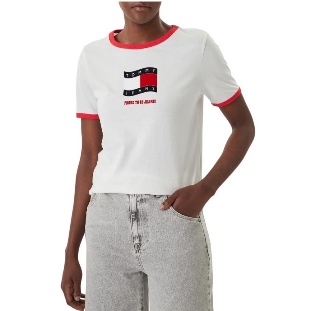 TOMMY JEANS REG NOVELTY RINGER EXT T-SHIRT ΜΠΛΟΥΖΑ ΓΥΝΑΙΚΕΙΑ ECRU