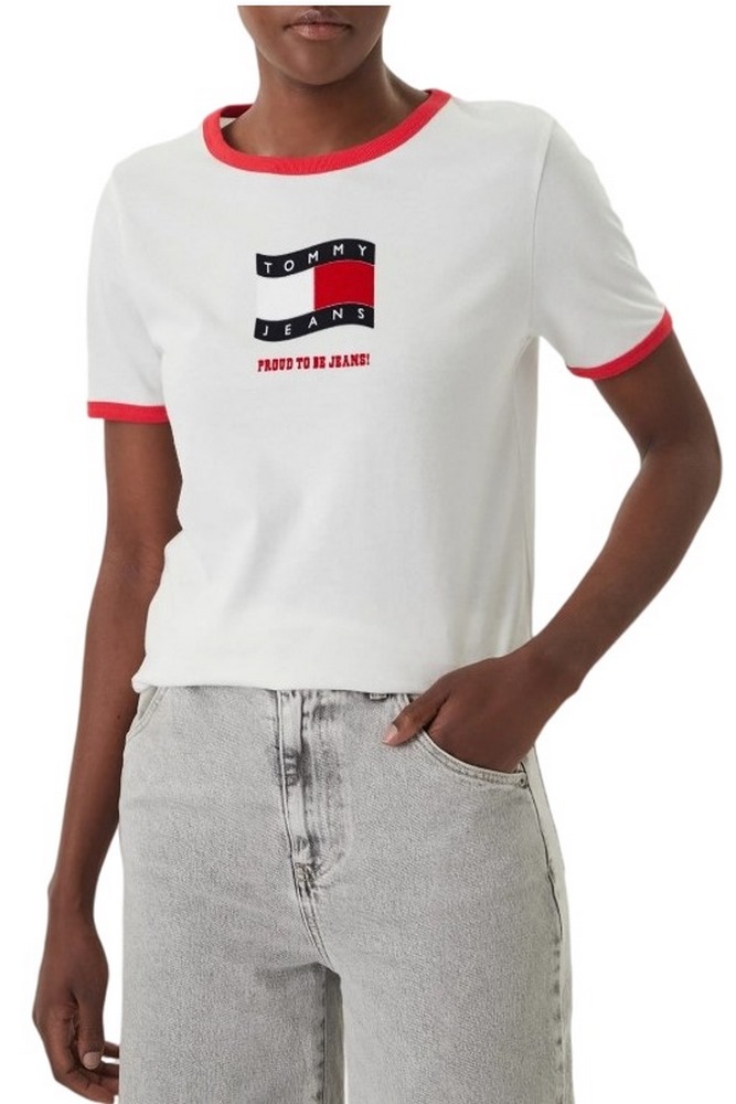 TOMMY JEANS REG NOVELTY RINGER EXT T-SHIRT ΜΠΛΟΥΖΑ ΓΥΝΑΙΚΕΙΑ ECRU