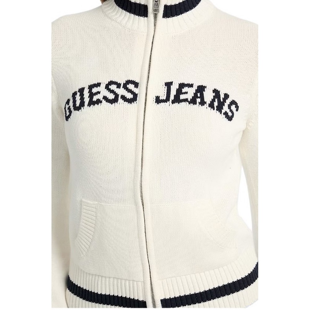 GUESS JEANS LS ZIPPED INTARSIA SWTR ΖΑΚΕΤΑ ΠΛΕΚΤΗ ΓΥΝΑΙΚΕΙΑ WHITE