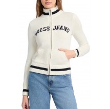 GUESS JEANS LS ZIPPED INTARSIA SWTR ΖΑΚΕΤΑ ΠΛΕΚΤΗ ΓΥΝΑΙΚΕΙΑ WHITE