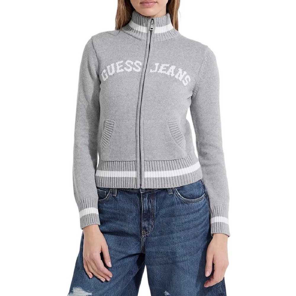 GUESS JEANS LS ZIPPED INTARSIA SWTR ΖΑΚΕΤΑ ΠΛΕΚΤΗ ΓΥΝΑΙΚΕΙΑ GREY