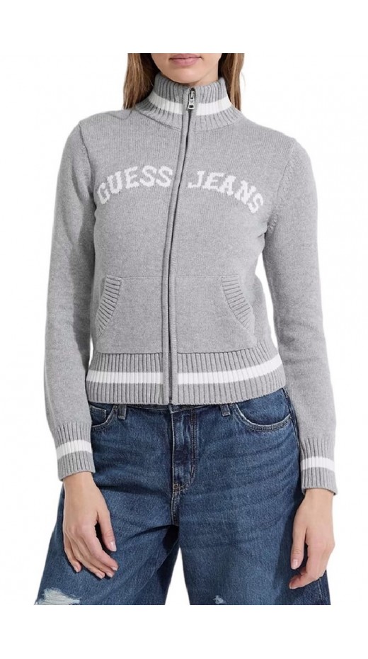 GUESS JEANS LS ZIPPED INTARSIA SWTR ΖΑΚΕΤΑ ΠΛΕΚΤΗ ΓΥΝΑΙΚΕΙΑ GREY