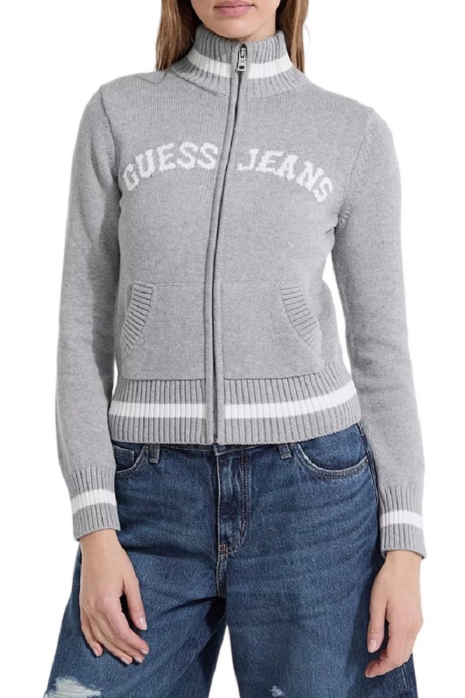 GUESS JEANS LS ZIPPED INTARSIA SWTR ΖΑΚΕΤΑ ΠΛΕΚΤΗ ΓΥΝΑΙΚΕΙΑ GREY