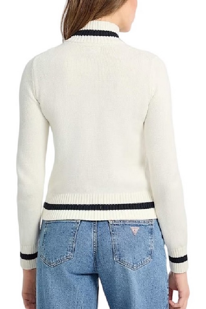GUESS JEANS LS ZIPPED INTARSIA SWTR ΖΑΚΕΤΑ ΠΛΕΚΤΗ ΓΥΝΑΙΚΕΙΑ WHITE