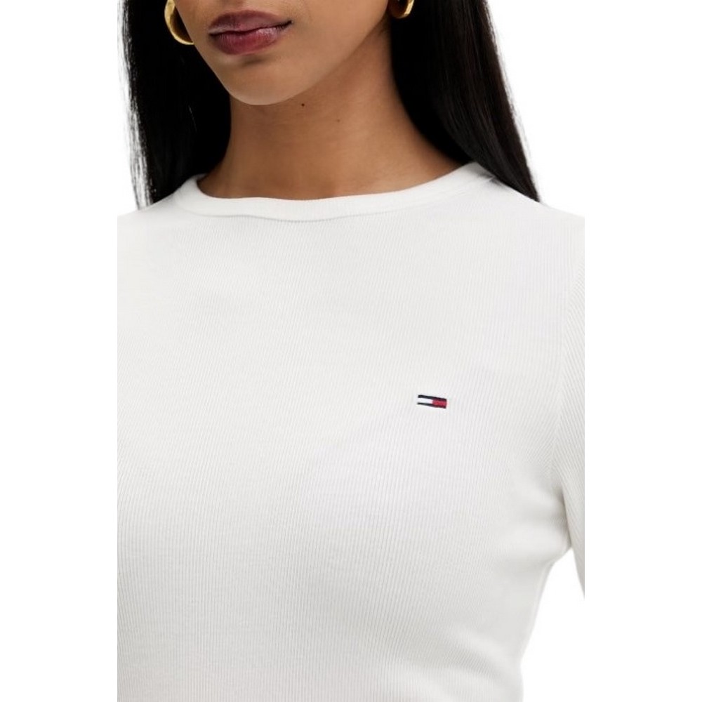 TOMMY JEANS SLIM SH LETTUCE EDGE RIB T-SHIRT ΜΠΛΟΥΖΑ ΓΥΝΑΙΚΕΙΑ ECRU