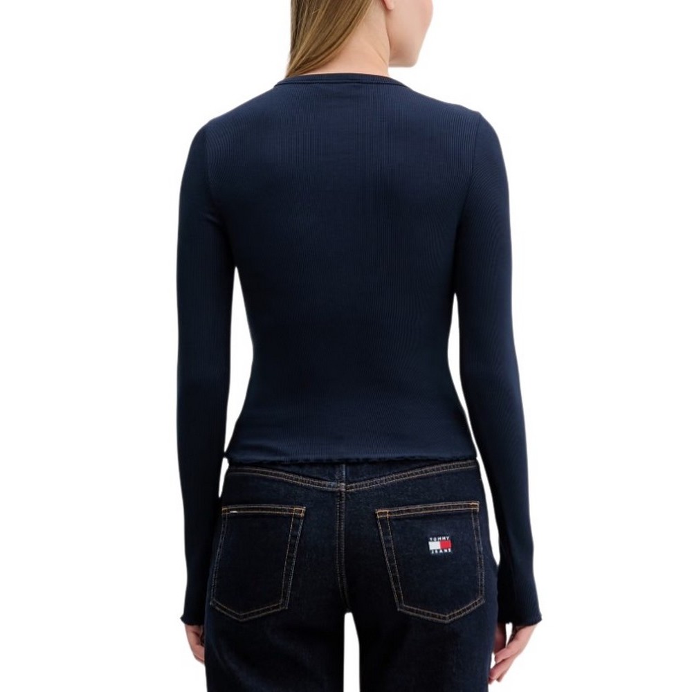 TOMMY JEANS SLIM SH LETTUCE EDGE RIB T-SHIRT ΜΠΛΟΥΖΑ ΓΥΝΑΙΚΕΙΑ NAVY