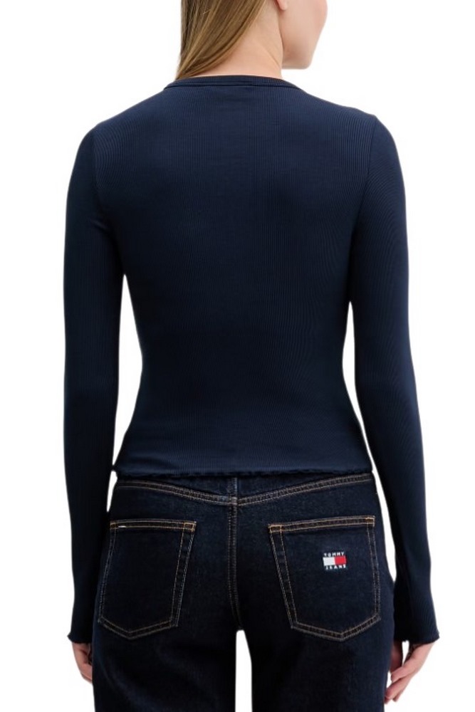 TOMMY JEANS SLIM SH LETTUCE EDGE RIB T-SHIRT ΜΠΛΟΥΖΑ ΓΥΝΑΙΚΕΙΑ NAVY