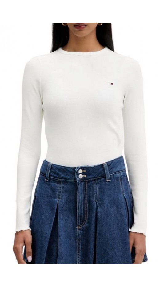 TOMMY JEANS SLIM SH LETTUCE EDGE RIB T-SHIRT ΜΠΛΟΥΖΑ ΓΥΝΑΙΚΕΙΑ ECRU