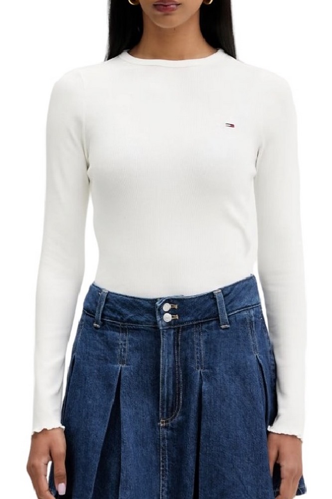 TOMMY JEANS SLIM SH LETTUCE EDGE RIB T-SHIRT ΜΠΛΟΥΖΑ ΓΥΝΑΙΚΕΙΑ ECRU