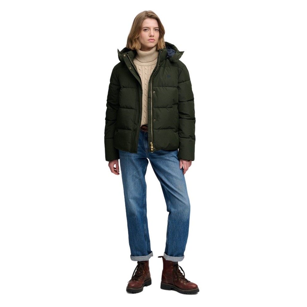 SUPERDRY PREMIUM HOOD PUFFER JKT ΜΠΟΥΦΑΝ ΓΥΝΑΙΚΕΙΟ DARK GREEN