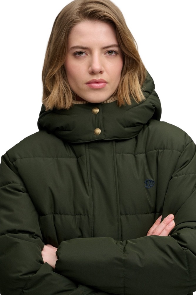 SUPERDRY PREMIUM HOOD PUFFER JKT ΜΠΟΥΦΑΝ ΓΥΝΑΙΚΕΙΟ DARK GREEN