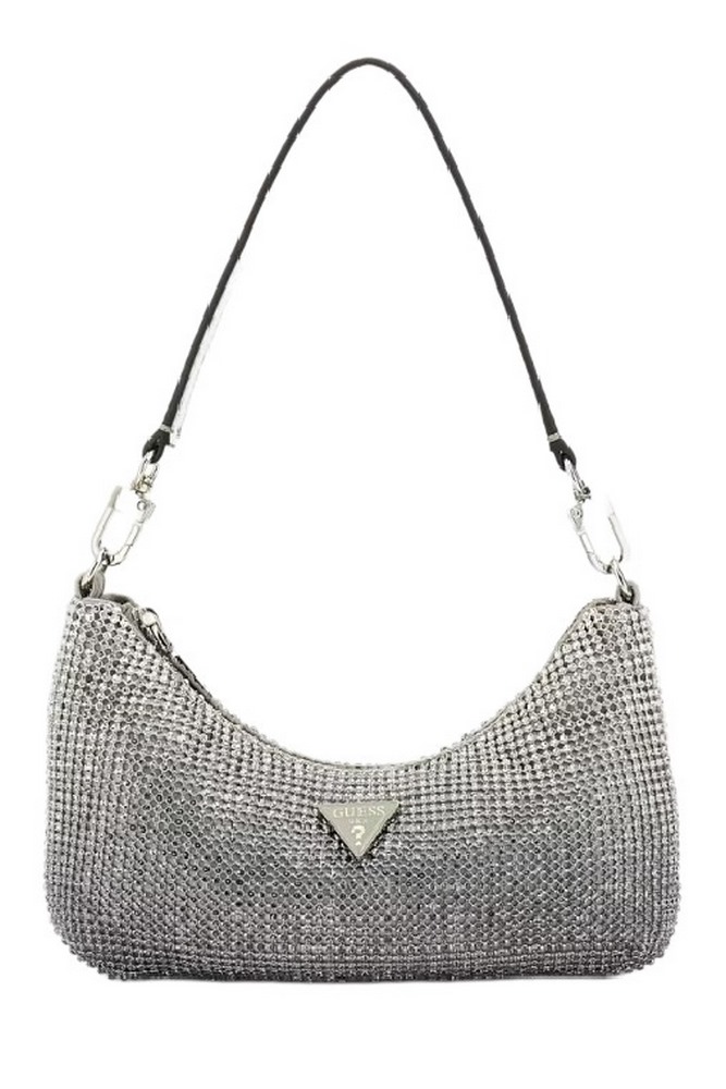 GUESS ZALINA MINI TOP ZIP SHLDR BAG ΤΣΑΝΤΑ ΓΥΝΑΙΚΕΙΑ SILVER