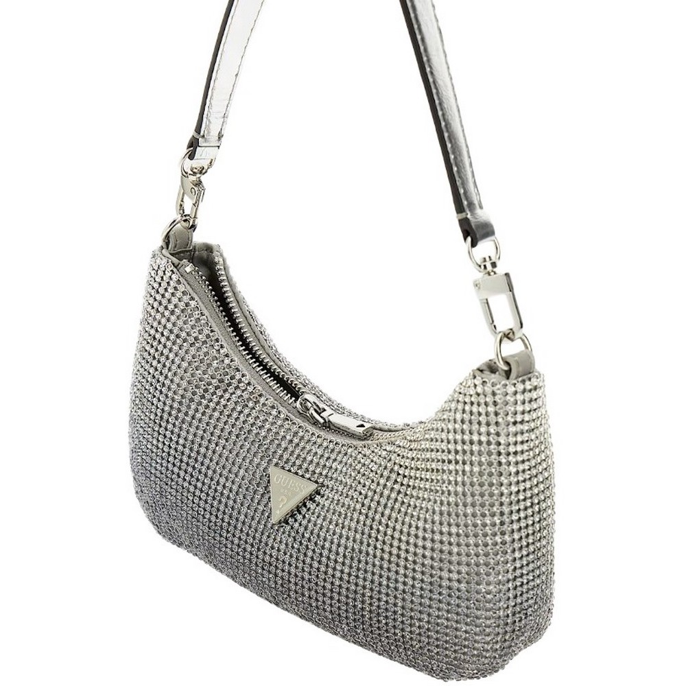 GUESS ZALINA MINI TOP ZIP SHLDR BAG ΤΣΑΝΤΑ ΓΥΝΑΙΚΕΙΑ SILVER