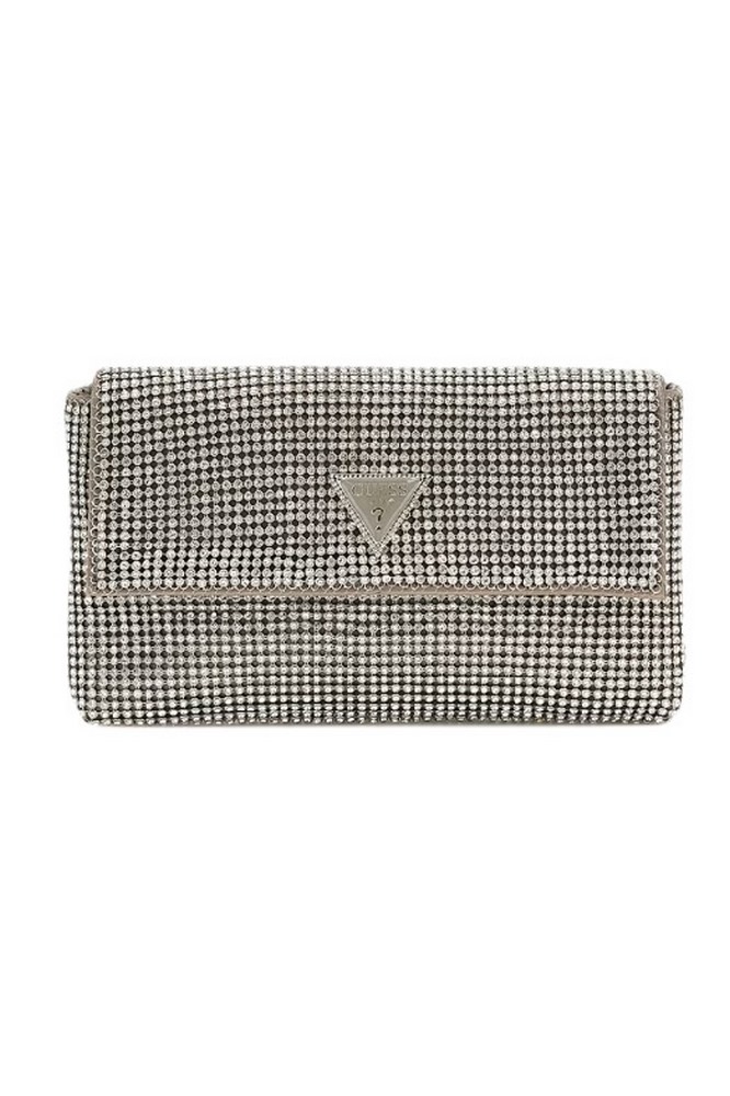 GUESS ZALINA FLAP CLUTCH ΤΣΑΝΤΑ ΓΥΝΑΙΚΕΙΑ SILVER