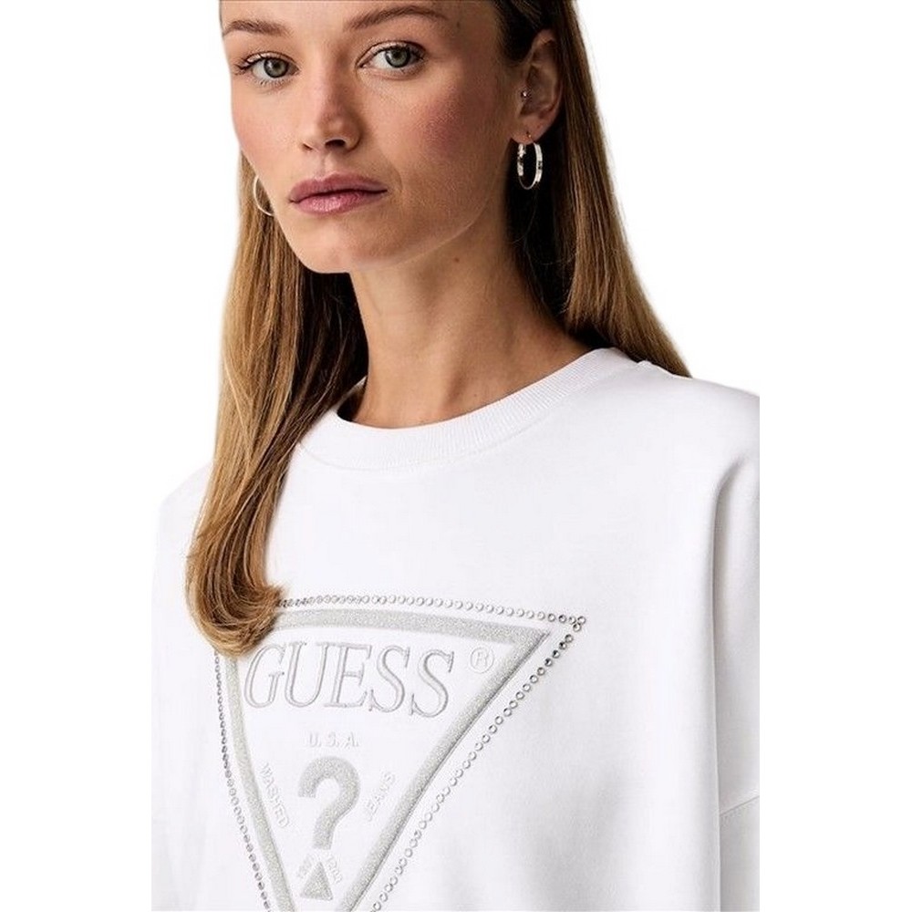 GUESS CN TRIANGLE GLITTER SWEATSHIRT ΜΠΛΟΥΖΑ ΦΟΥΤΕΡ ΓΥΝΑΙΚΕΙΑ WHITE