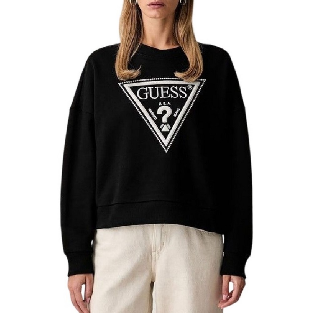 GUESS CN TRIANGLE GLITTER SWEATSHIRT ΜΠΛΟΥΖΑ ΦΟΥΤΕΡ ΓΥΝΑΙΚΕΙΑ BLACK