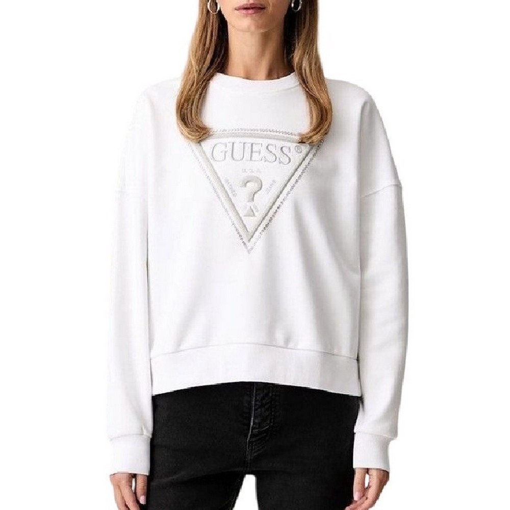 GUESS CN TRIANGLE GLITTER SWEATSHIRT ΜΠΛΟΥΖΑ ΦΟΥΤΕΡ ΓΥΝΑΙΚΕΙΑ WHITE