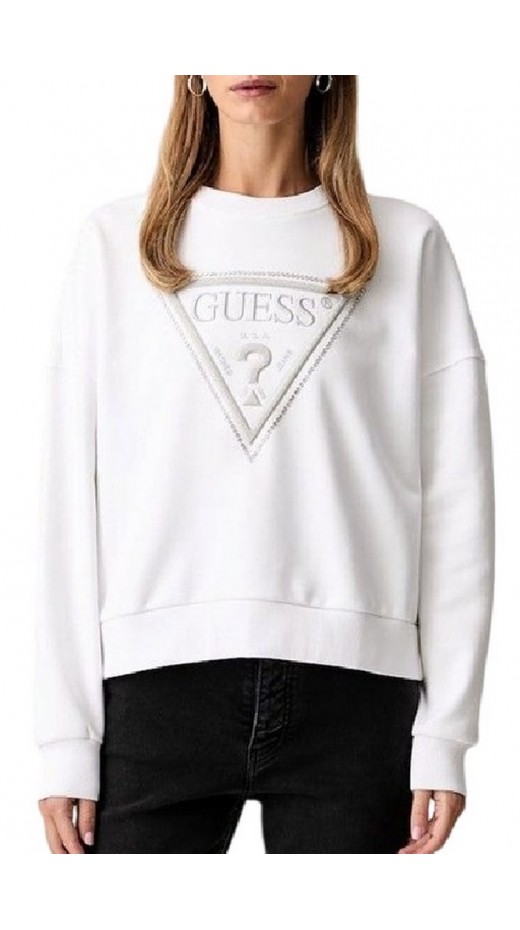GUESS CN TRIANGLE GLITTER SWEATSHIRT ΜΠΛΟΥΖΑ ΦΟΥΤΕΡ ΓΥΝΑΙΚΕΙΑ WHITE