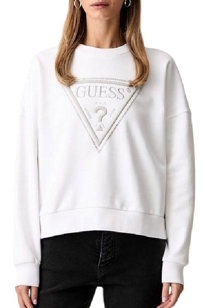 GUESS CN TRIANGLE GLITTER SWEATSHIRT ΜΠΛΟΥΖΑ ΦΟΥΤΕΡ ΓΥΝΑΙΚΕΙΑ WHITE
