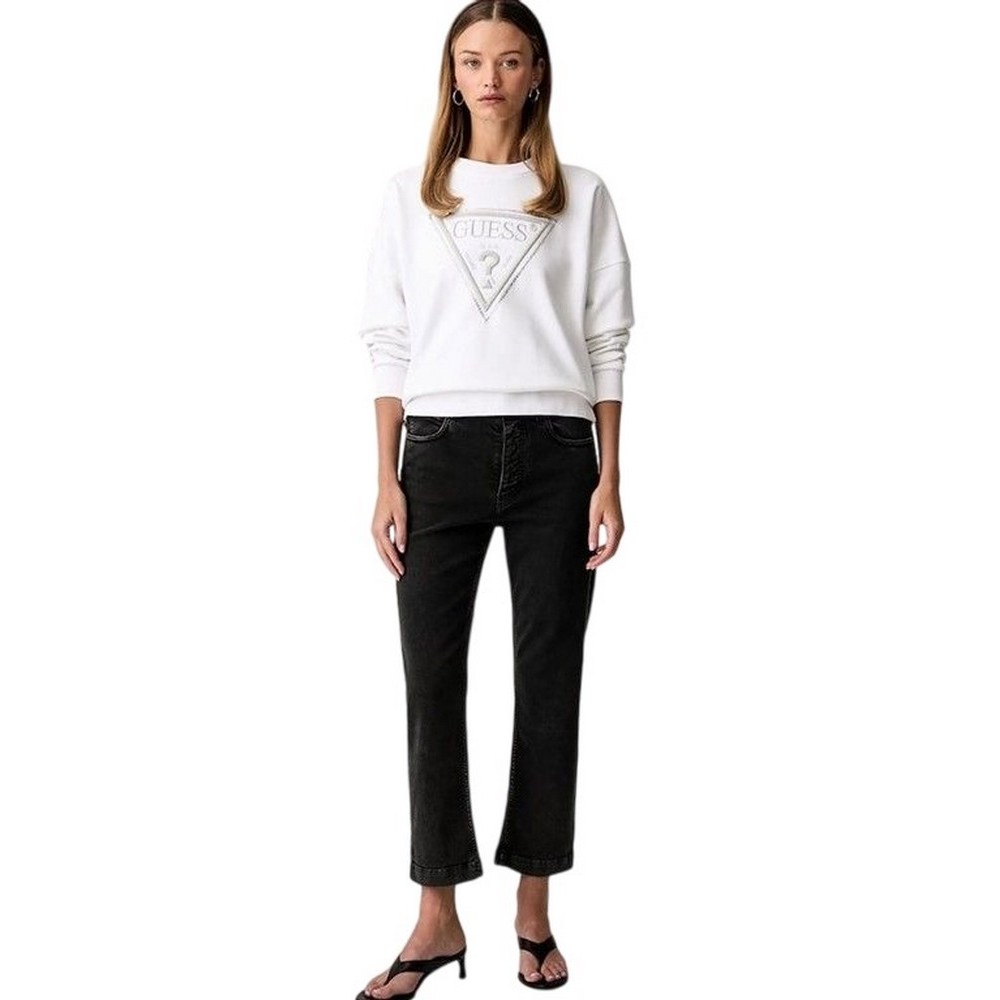 GUESS CN TRIANGLE GLITTER SWEATSHIRT ΜΠΛΟΥΖΑ ΦΟΥΤΕΡ ΓΥΝΑΙΚΕΙΑ WHITE