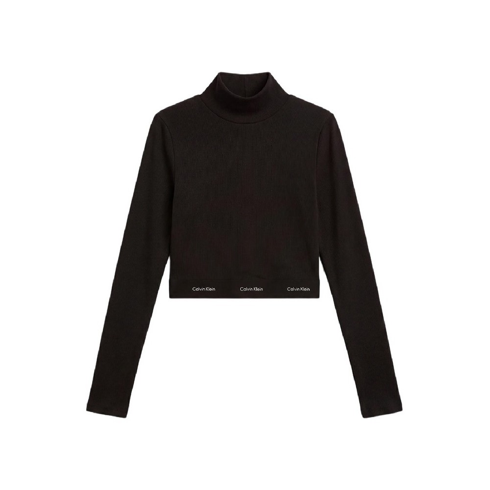 CALVIN KLEIN JEANS LS BABY RIB CROP LOGO TNECK TOP ΓΥΝΑΙΚΕΙΟ BLACK