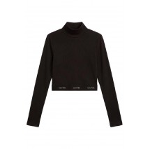 CALVIN KLEIN JEANS LS BABY RIB CROP LOGO TNECK TOP ΓΥΝΑΙΚΕΙΟ BLACK