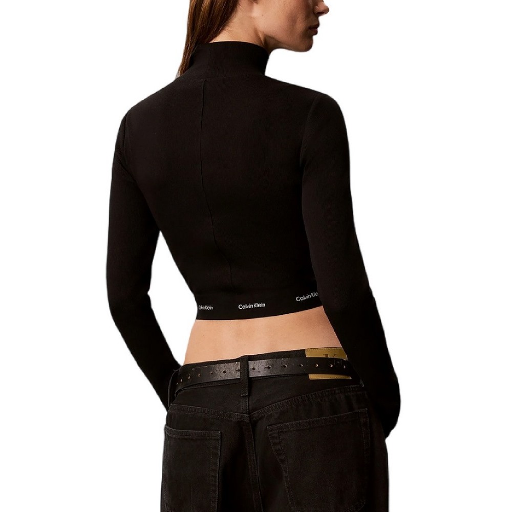 CALVIN KLEIN JEANS LS BABY RIB CROP LOGO TNECK TOP ΓΥΝΑΙΚΕΙΟ BLACK