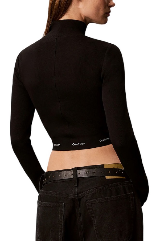 CALVIN KLEIN JEANS LS BABY RIB CROP LOGO TNECK TOP ΓΥΝΑΙΚΕΙΟ BLACK