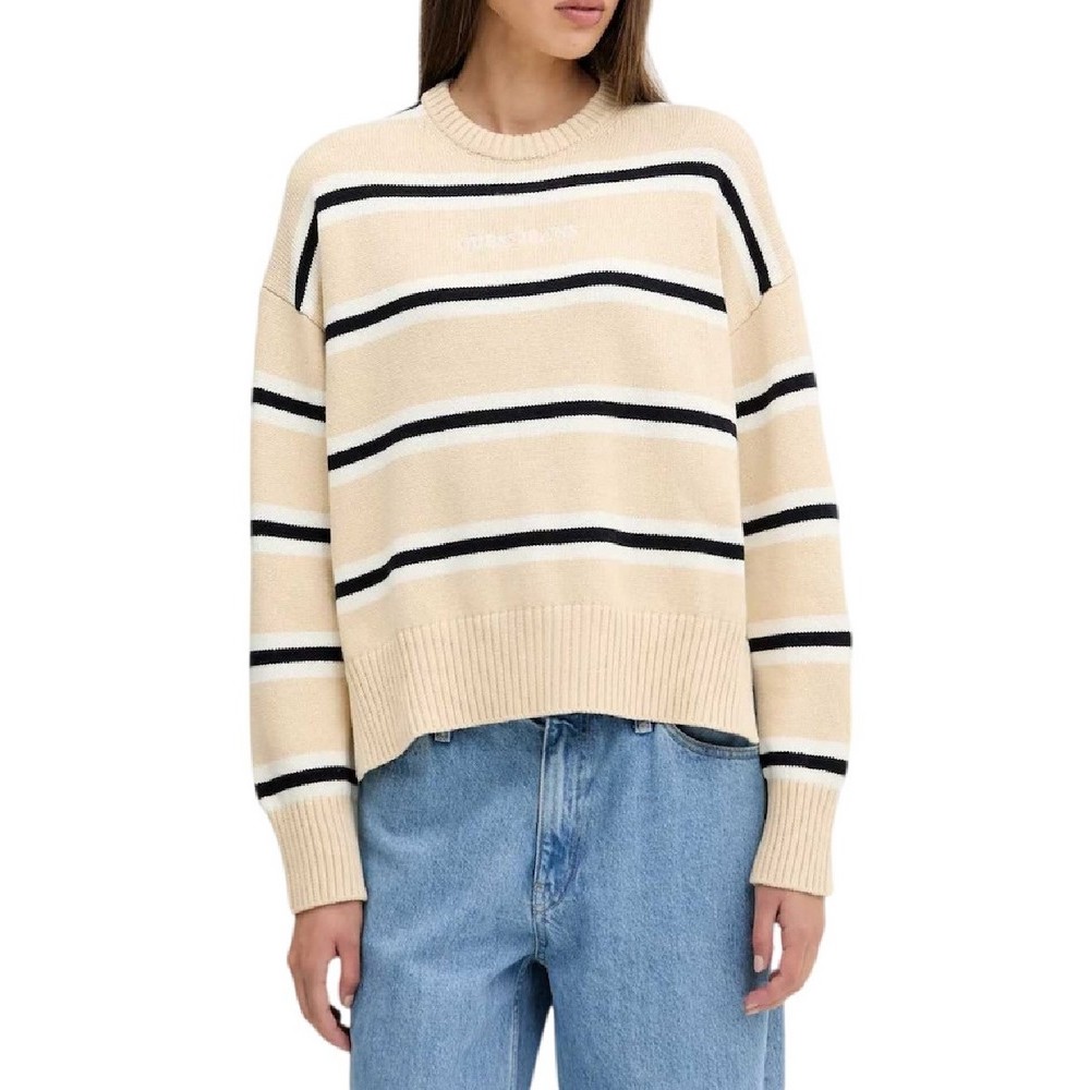 GUESS JEANS LS CN STRIPED SWT GENERATION YARN ΠΛΕΚΤΗ ΜΠΛΟΥΖΑ ΓΥΝΑΙΚΕΙΑ BEIGE
