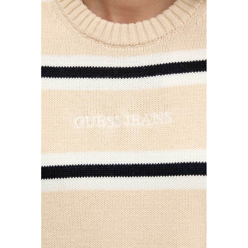 GUESS JEANS LS CN STRIPED SWT GENERATION YARN ΠΛΕΚΤΗ ΜΠΛΟΥΖΑ ΓΥΝΑΙΚΕΙΑ BEIGE