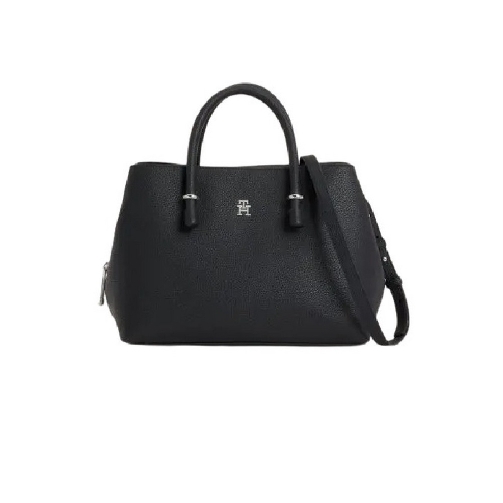 TOMMY HILFIGER TH EMBLEM SATCHEL ΤΣΑΝΤΑ ΓΥΝΑΙΚΕΙΑ BLACK