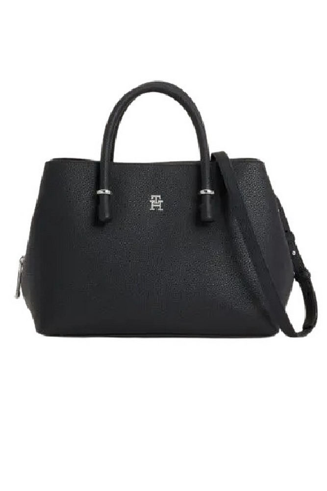 TOMMY HILFIGER TH EMBLEM SATCHEL ΤΣΑΝΤΑ ΓΥΝΑΙΚΕΙΑ BLACK