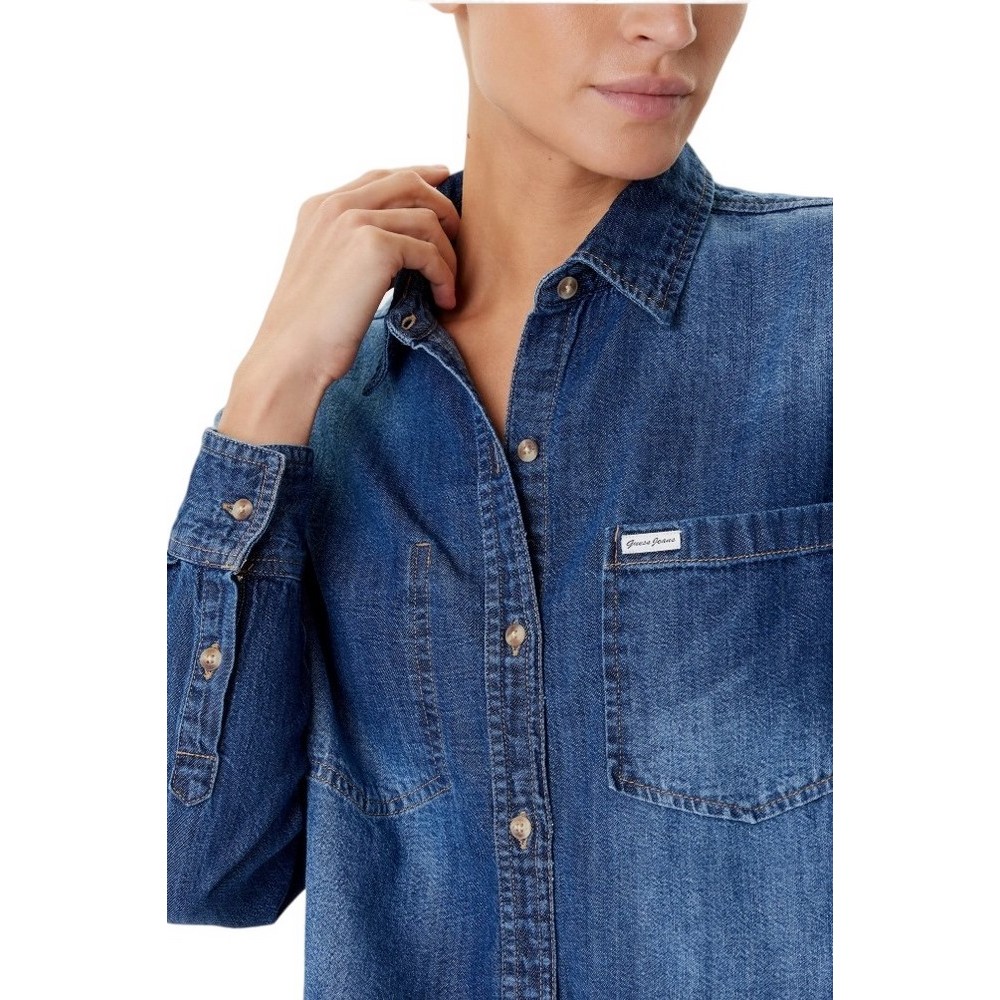 GUESS JEANS CROPPED LS DENIM SHIRT ΠΟΥΚΑΜΙΣΟ ΓΥΝΑΙΚΕΙΟ BLUΕ DENIM