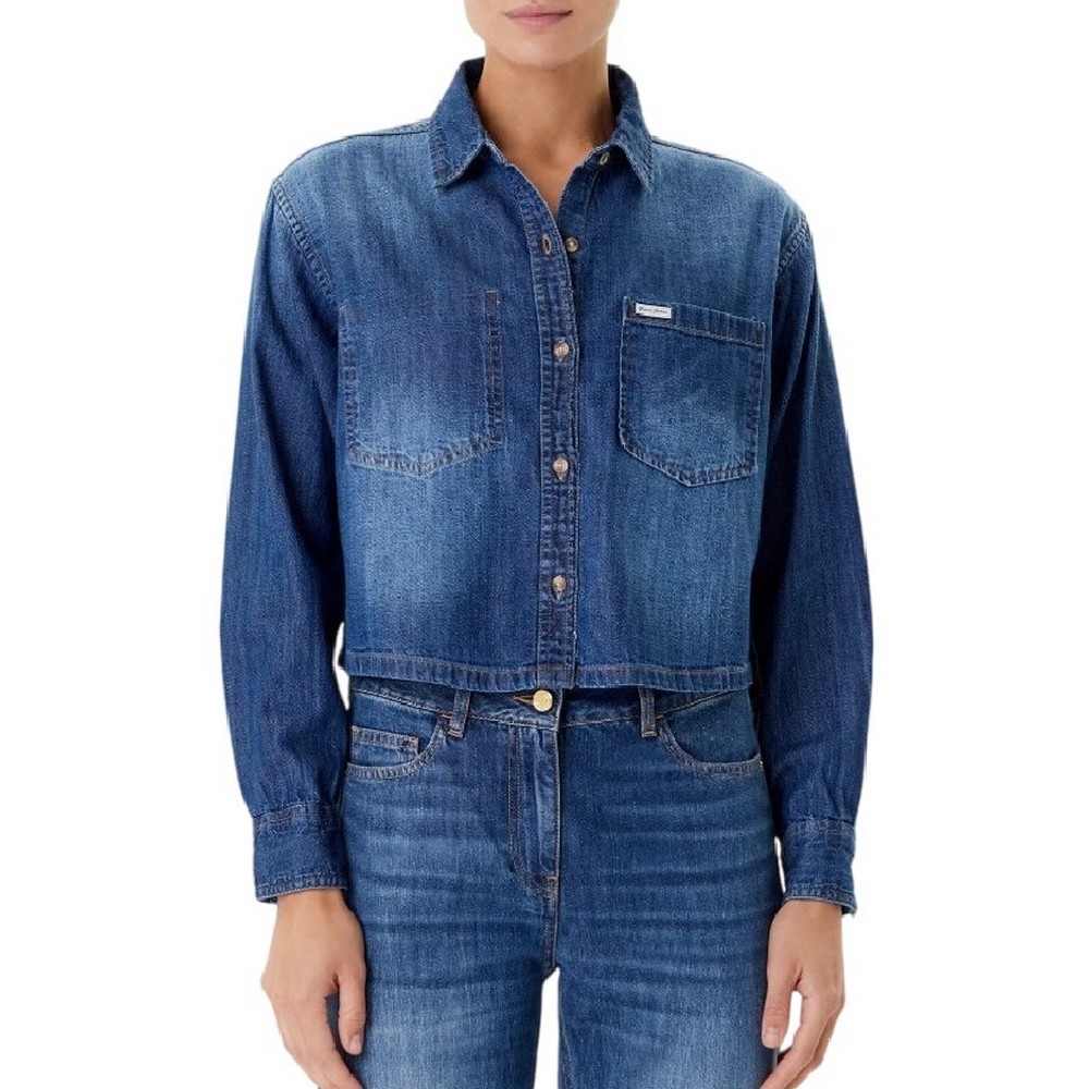 GUESS JEANS CROPPED LS DENIM SHIRT ΠΟΥΚΑΜΙΣΟ ΓΥΝΑΙΚΕΙΟ BLUΕ DENIM