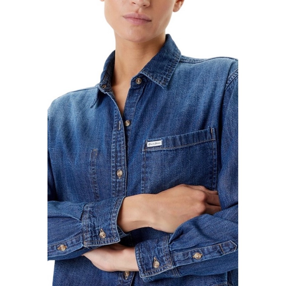 GUESS JEANS CROPPED LS DENIM SHIRT ΠΟΥΚΑΜΙΣΟ ΓΥΝΑΙΚΕΙΟ BLUΕ DENIM