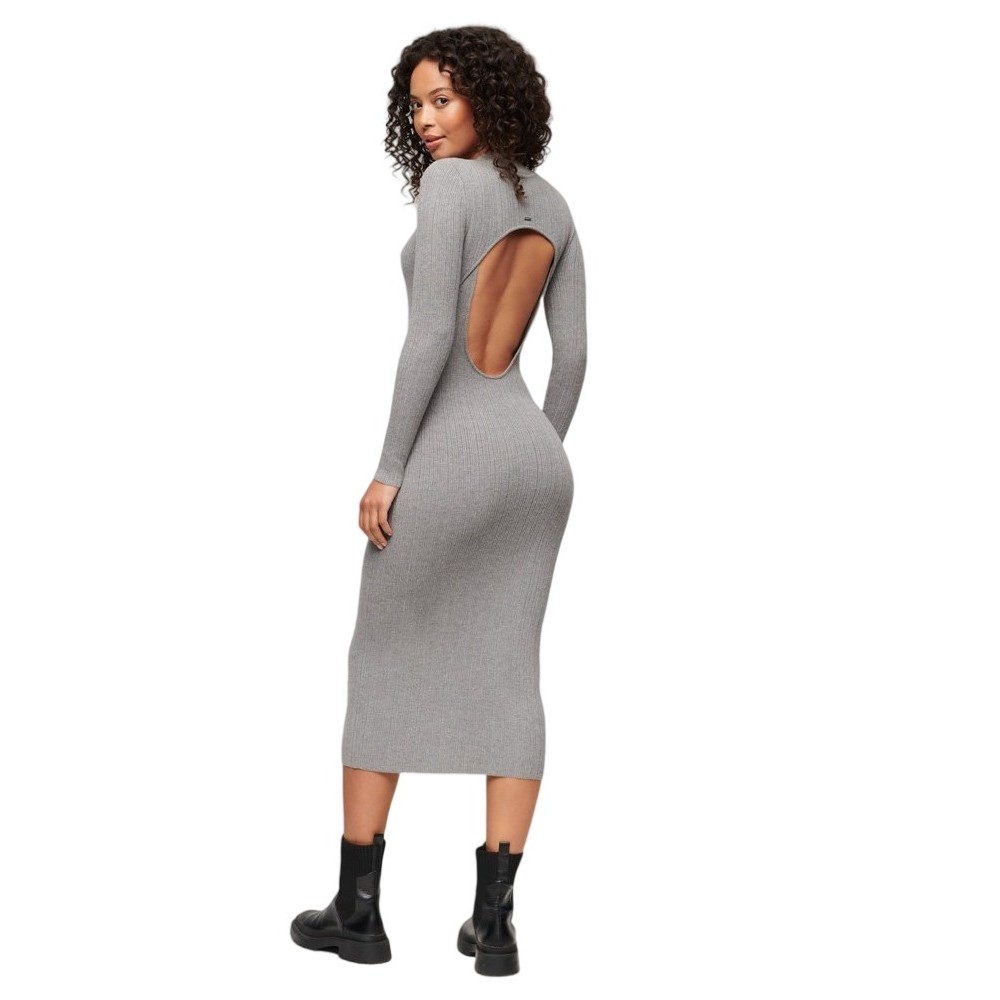 SUPERDRY D2 STUD BACKLESS BODYCON MIDI DRESS ΦΟΡΕΜΑ ΓΥΝΑΙΚΕΙΟ GREY