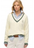 SUPERDRY D2 STUD CRICKET CLUB JUMPER ΜΠΛΟΥΖΑ ΠΛΕΚΤΗ ΓΥΝΑΙΚΕΙΑ OFF WHITE