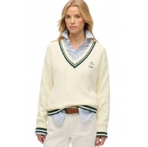 SUPERDRY D2 STUD CRICKET CLUB JUMPER ΜΠΛΟΥΖΑ ΠΛΕΚΤΗ ΓΥΝΑΙΚΕΙΑ OFF WHITE