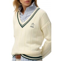 SUPERDRY D2 STUD CRICKET CLUB JUMPER ΜΠΛΟΥΖΑ ΠΛΕΚΤΗ ΓΥΝΑΙΚΕΙΑ OFF WHITE