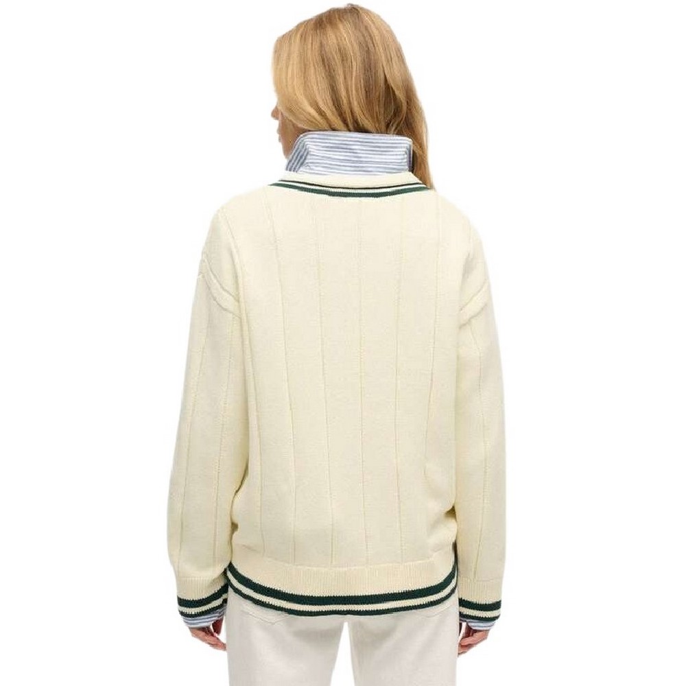 SUPERDRY D2 STUD CRICKET CLUB JUMPER ΜΠΛΟΥΖΑ ΠΛΕΚΤΗ ΓΥΝΑΙΚΕΙΑ OFF WHITE