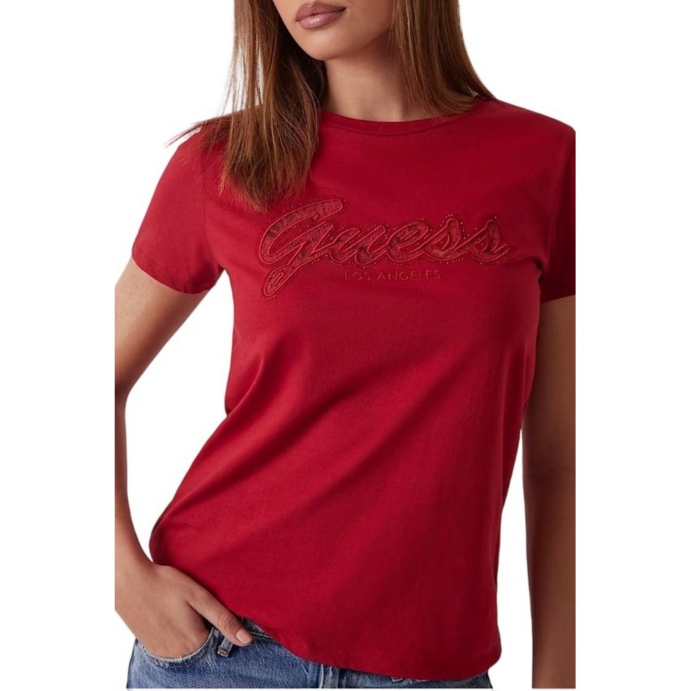 GUESS SS SCRIPT LACE LOGO EASY TEE T-SHIRT ΜΠΛΟΥΖΑ ΓΥΝΑΙΚΕΙΑ RED