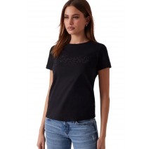 GUESS SS SCRIPT LACE LOGO EASY TEE T-SHIRT ΜΠΛΟΥΖΑ ΓΥΝΑΙΚΕΙΑ BLACK