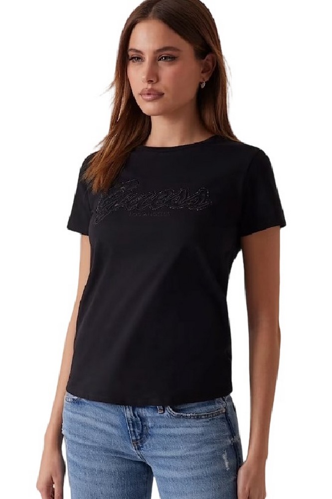 GUESS SS SCRIPT LACE LOGO EASY TEE T-SHIRT ΜΠΛΟΥΖΑ ΓΥΝΑΙΚΕΙΑ BLACK
