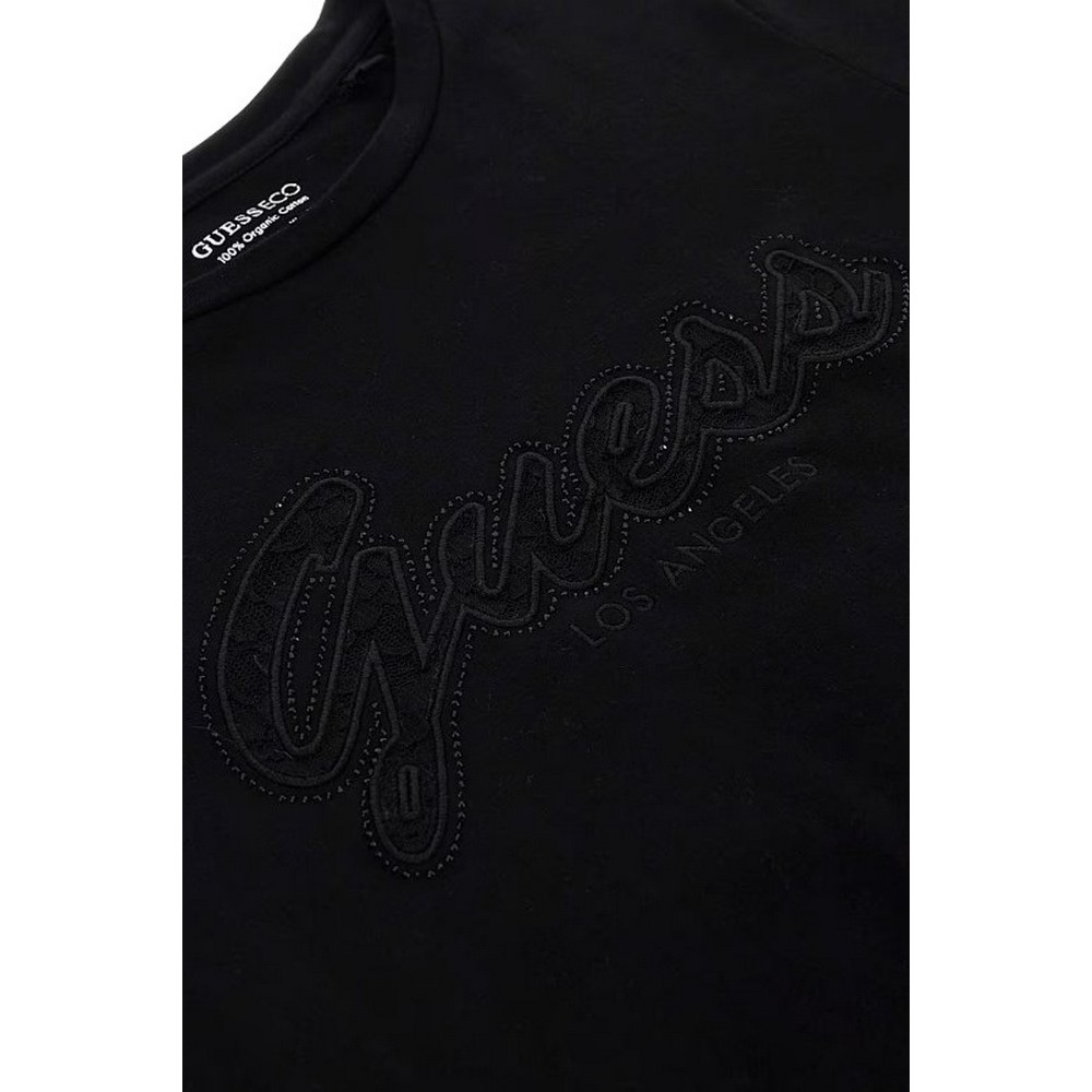 GUESS SS SCRIPT LACE LOGO EASY TEE T-SHIRT ΜΠΛΟΥΖΑ ΓΥΝΑΙΚΕΙΑ BLACK